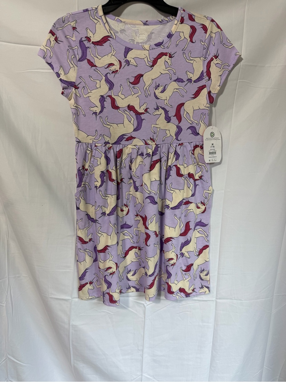Girls' Lavender Unicorn Print Dress